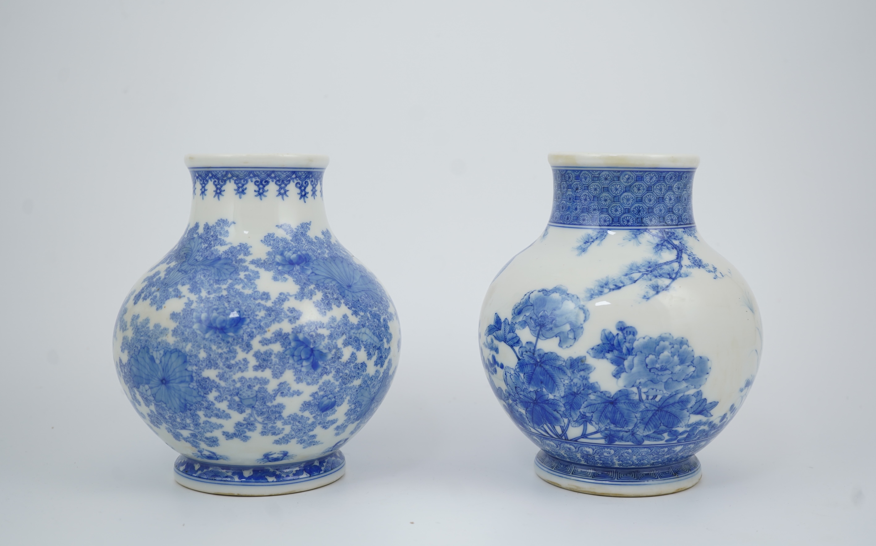 Two Japanese Mino ware blue and white vases, by Kato Gosuke IV (active c.1863-1898)
